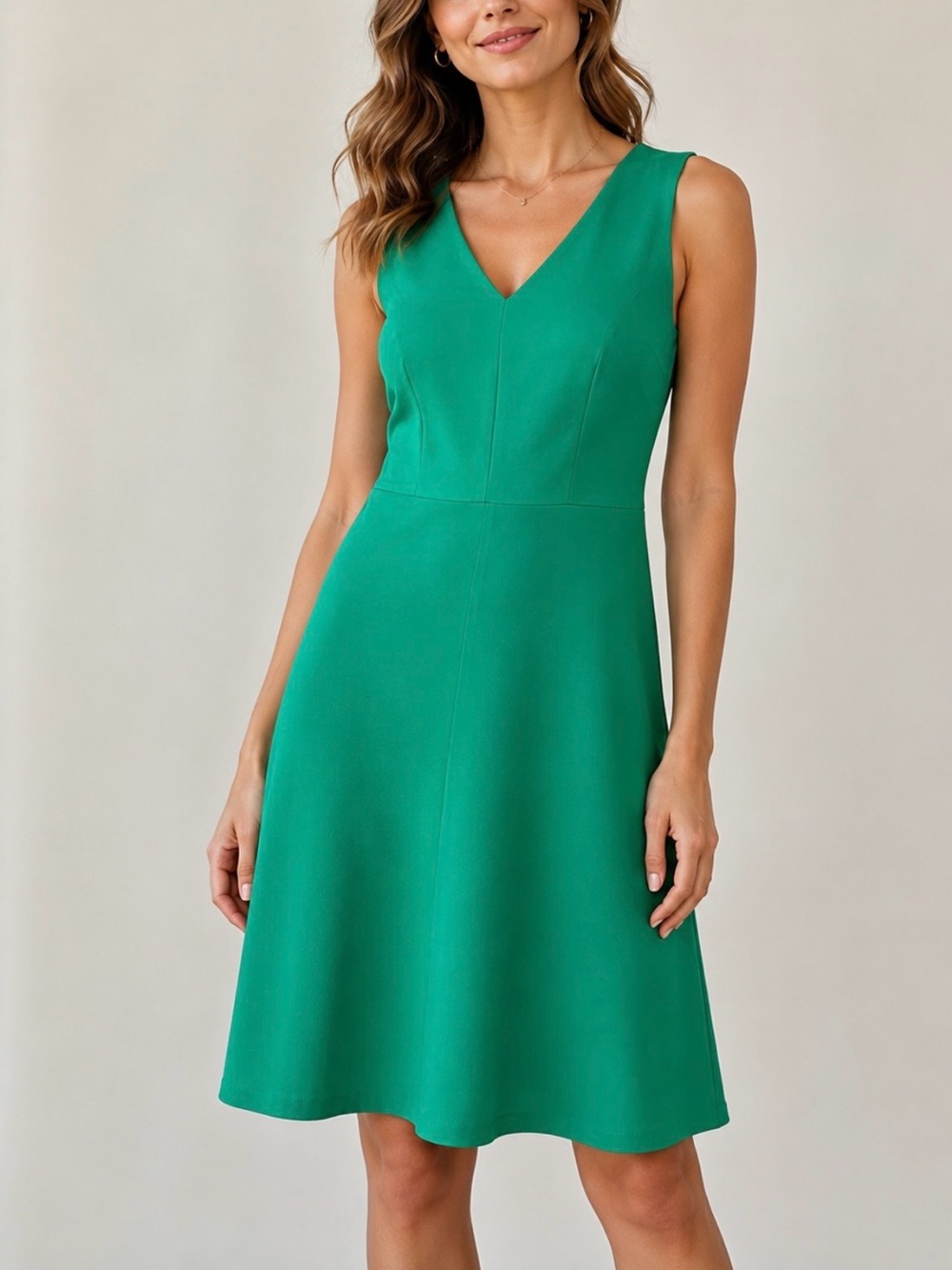 The Limited Green V-Neck Sleeveless A-Line Dress